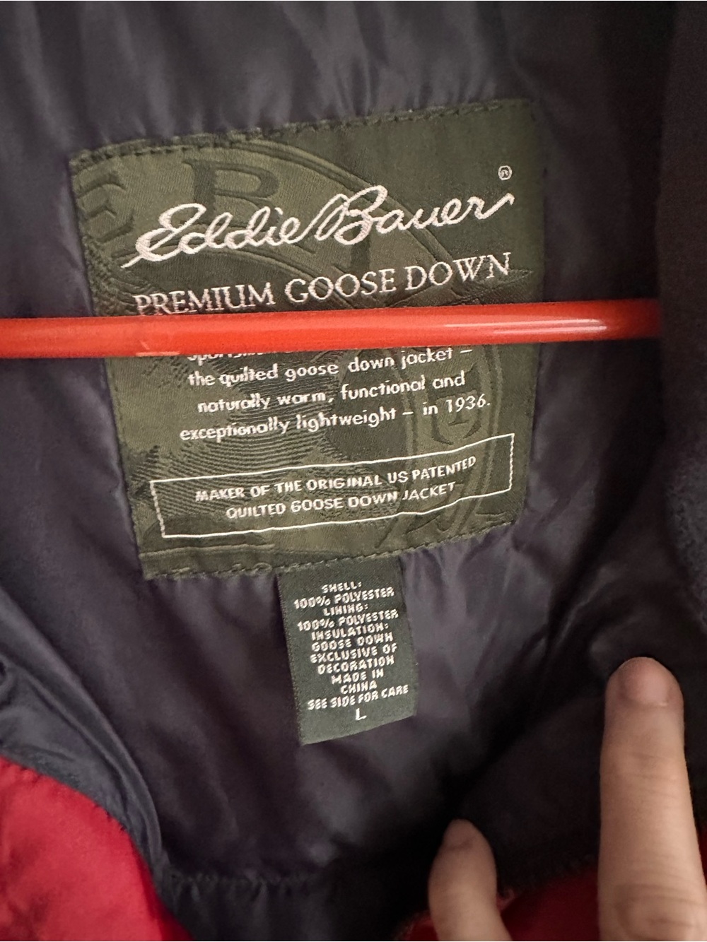 Eddie Bauer Men’s Red Puffer Goose Down Vest with Dark Gray Lining - Picture 5 of 8